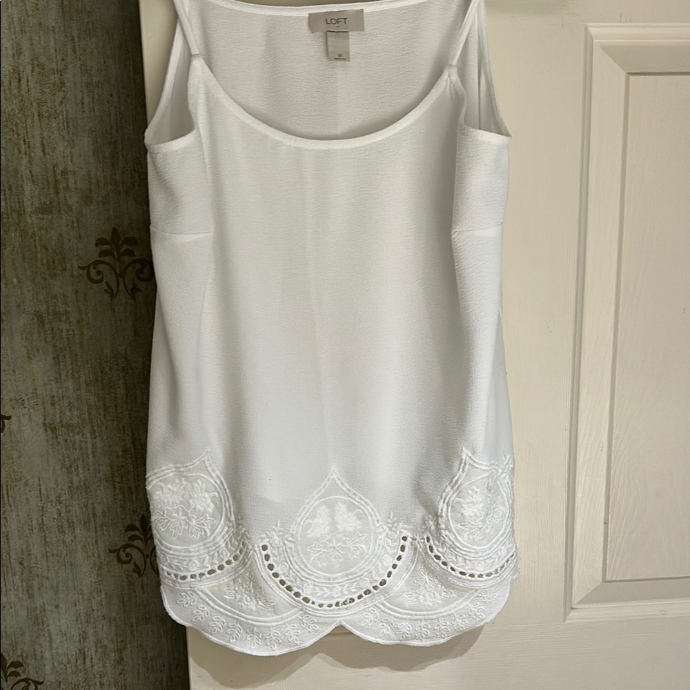 Never worn White Embroidered Tank Top by LOFT